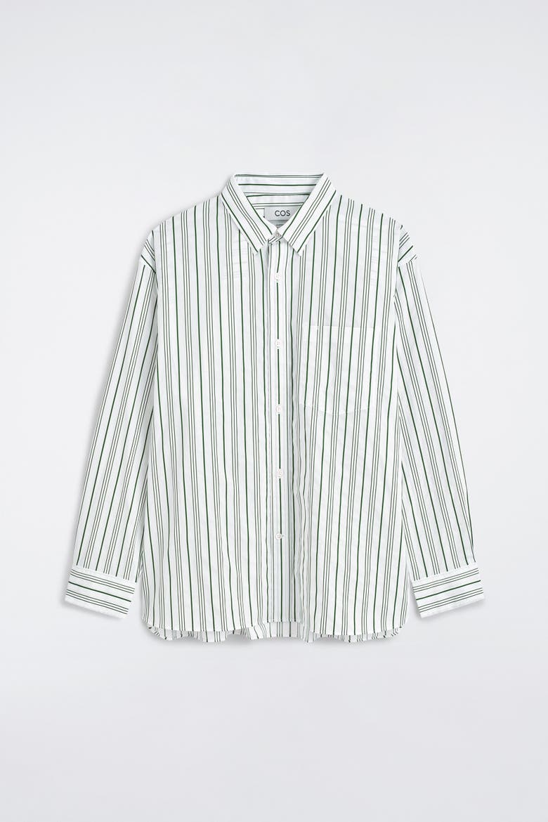 Oversized Striped Cotton-poplin Shirt, Alternate, color, WHITE / GREEN / STRIPED