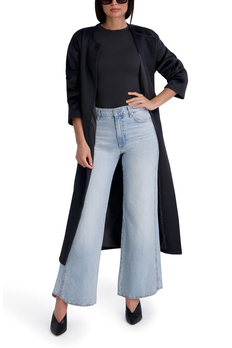 Jewel Neck Wool Blend Wrap Coat, Main, color, BLACK
