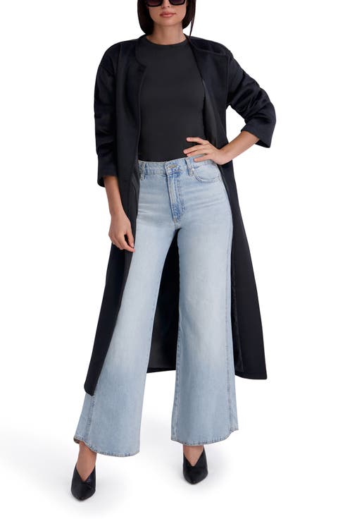 Jewel Neck Wool Blend Wrap Coat