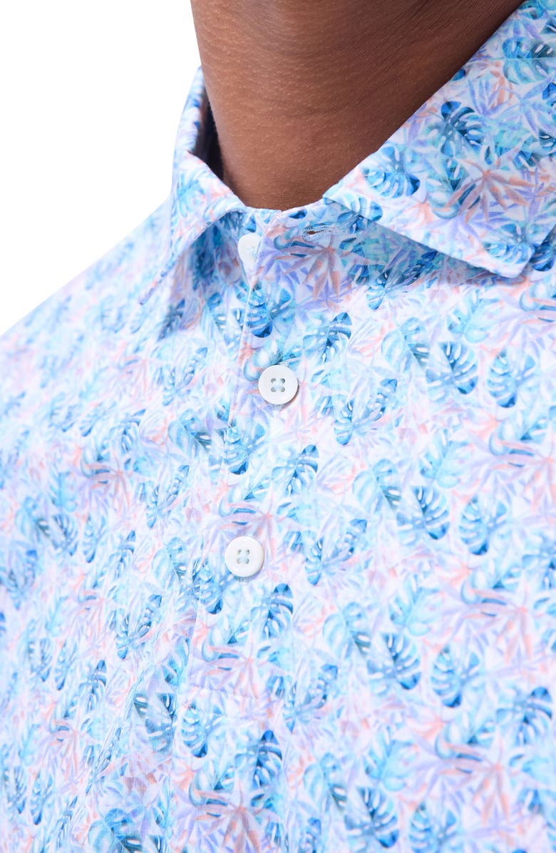 Bugatchi Victor OoohCotton<sup>®</sup> Leaf Print Polo, Alternate, color, Turquoise