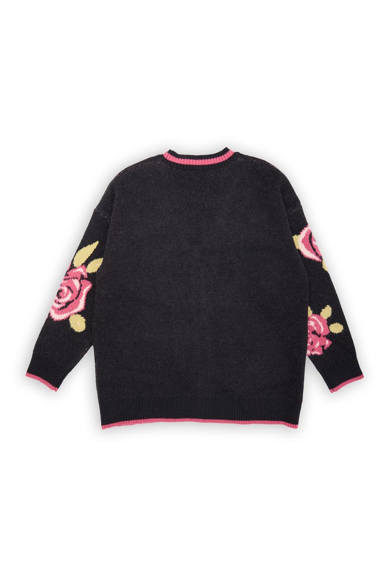 Rose Motif Cardigan, Alternate, color, BLACK