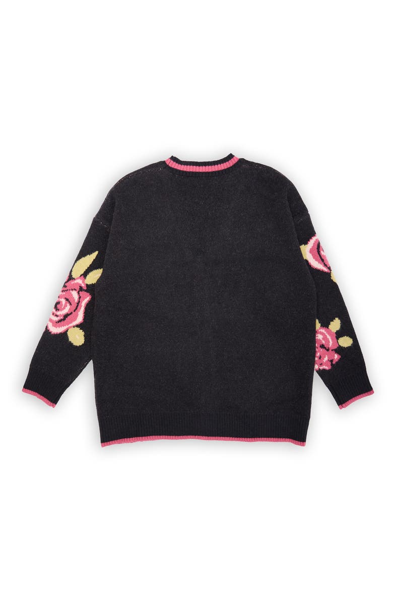 SAACHI Rose Motif Cardigan, Alternate, color, Black
