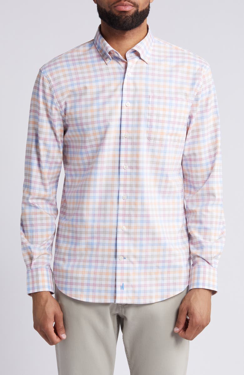 johnnie-O Scull Check Performance Button-Down Shirt, Main, color, 