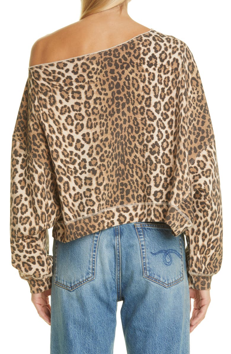 R13 Patti Leopard Print Asymmetric Off the Shoulder Sweatshirt, Alternate, color, 
