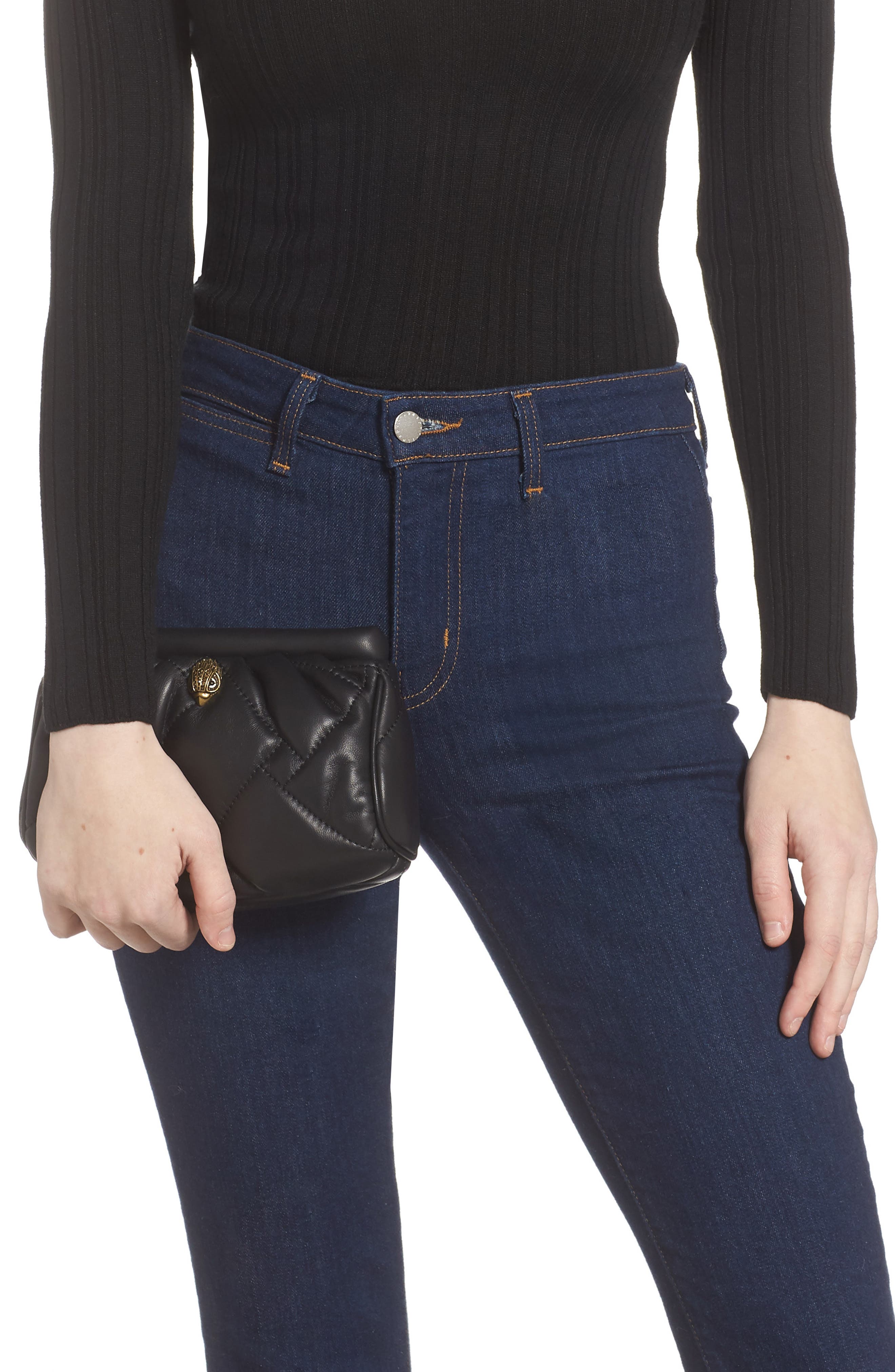 Kensington Quilted Leather Clutch, Alternate, color, BLACK