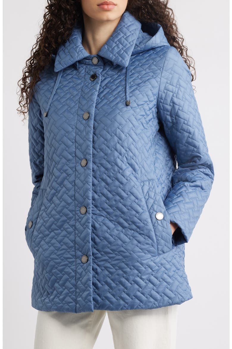 Water Resistant Quilted Jacket with Removable Hood, Main, color, BLUE