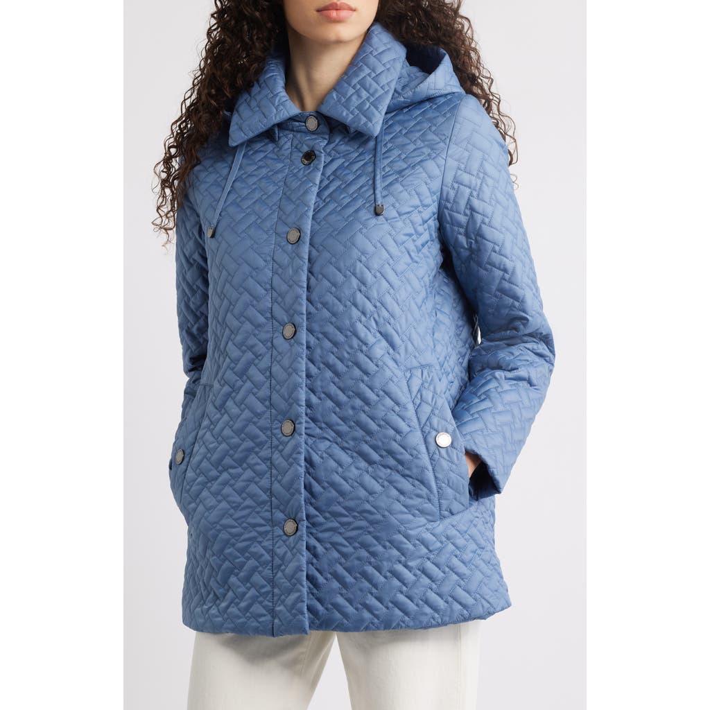 London Fog Water Resistant Quilted Jacket With Removable Hood In Blue