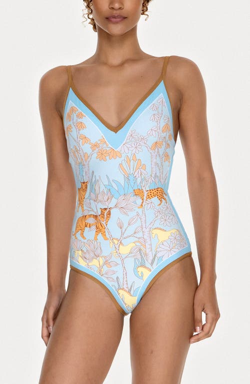 Jessie Zhao New York Jungle Adventure Reversible V-neck One-piece Swimsuit In Blue