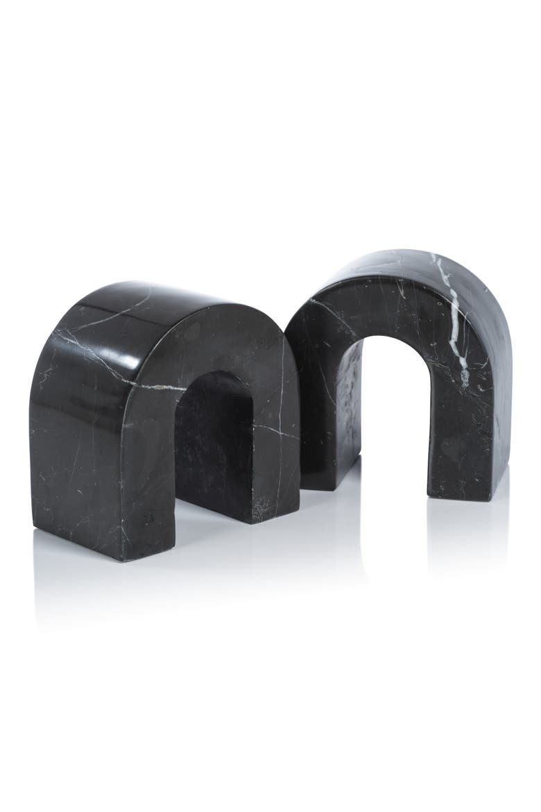 Martil Set of 2 Marble Bookends, Alternate, color, BLACK