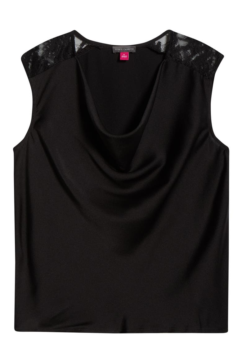 Lace Trim Cowl Neck Sleeveless Top, Alternate, color, RICH BLACK