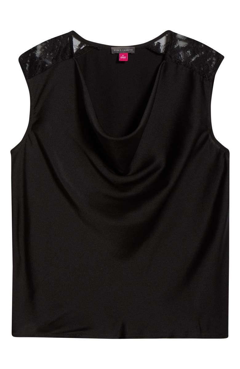 Vince Camuto Lace Trim Cowl Neck Sleeveless Top, Alternate, color, Rich Black