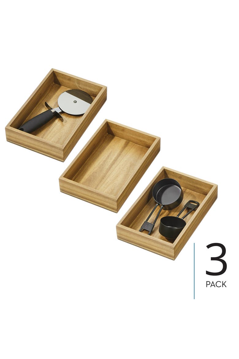 Acacia Wood Kitchen Drawer Organizer - Set of 3 - Natural, Alternate, color, Natural
