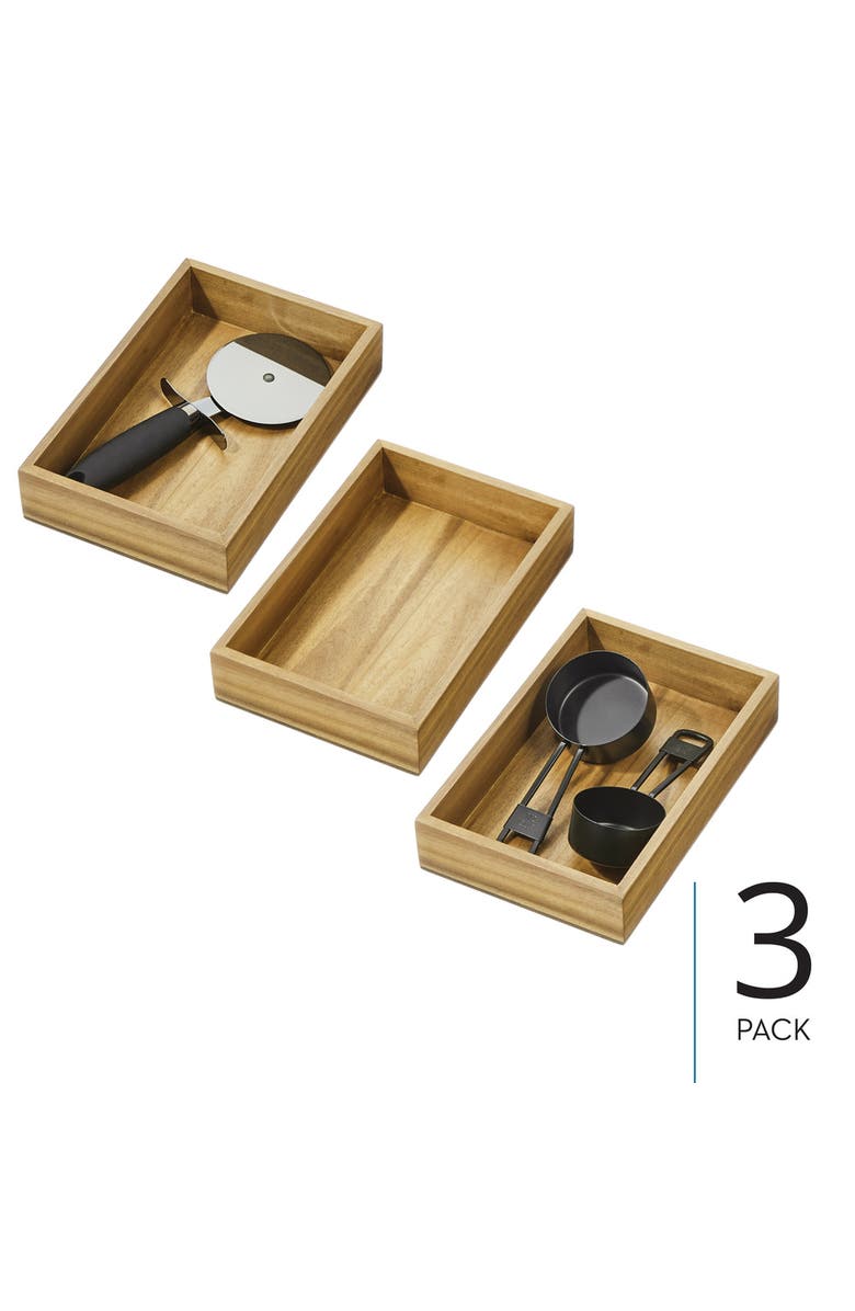 iDesign Acacia Wood Kitchen Drawer Organizer - Set of 3 - Natural, Alternate, color, 