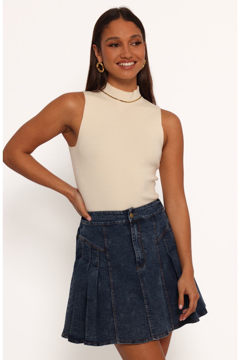 Alek Pleated Denim Miniskirt, Alternate, color, MID WASH DENIM