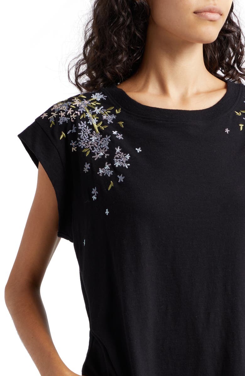 Cinq à Sept Bella Floral Embroidery Cap Sleeve T-Shirt, Alternate, color, 
