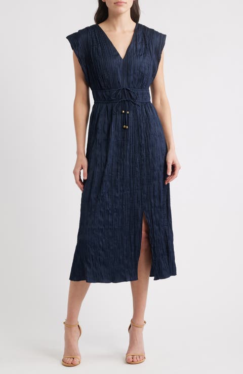 Tie Waist V-Neck Midi Dress