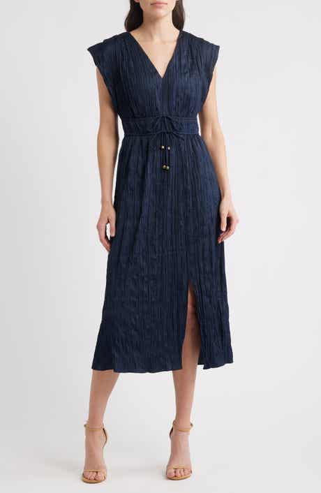 Eliza J Tie Waist V-Neck Midi Dress