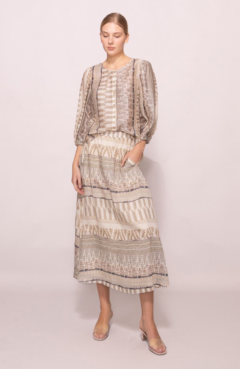 MELLODAY Print Midi Skirt, Alternate, color, Blush Multi