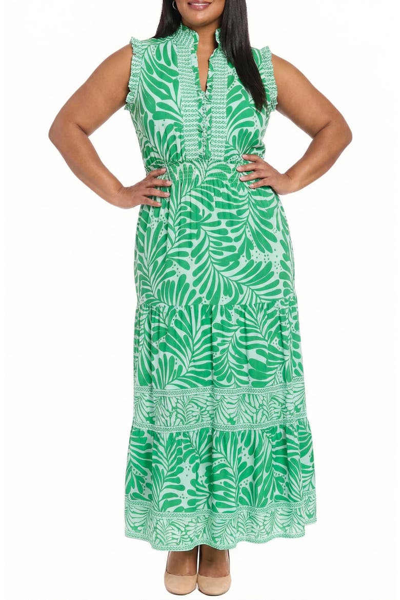 Ruffle Sleeveless Tiered Maxi Dress, Main, color, S BLUE/ GREEN