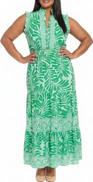 London Times Ruffle Sleeveless Tiered Maxi Dress