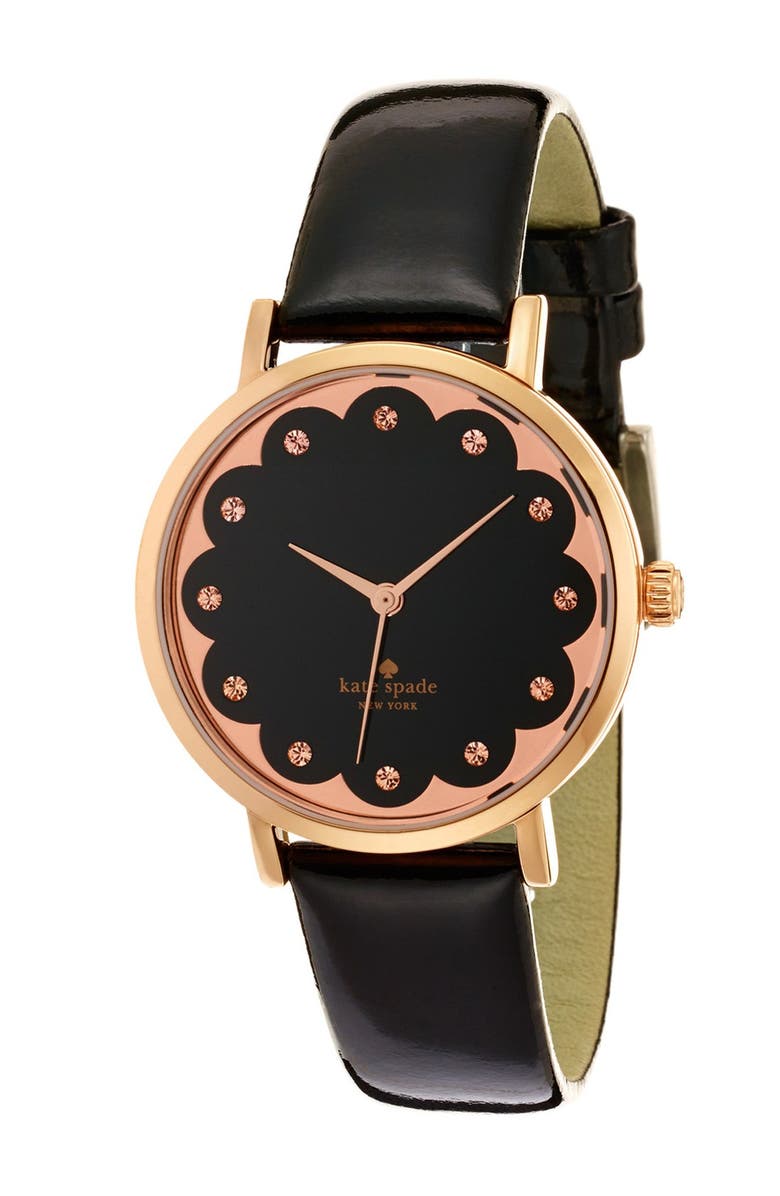 Kate Spade New York 'metro' scallop dial leather strap watch, 34mm, Alternate, color,