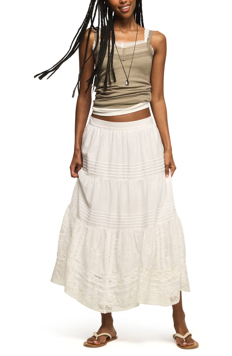 Lucky Brand Lace & Embroidery Maxi Skirt, Alternate, color, Whisper White