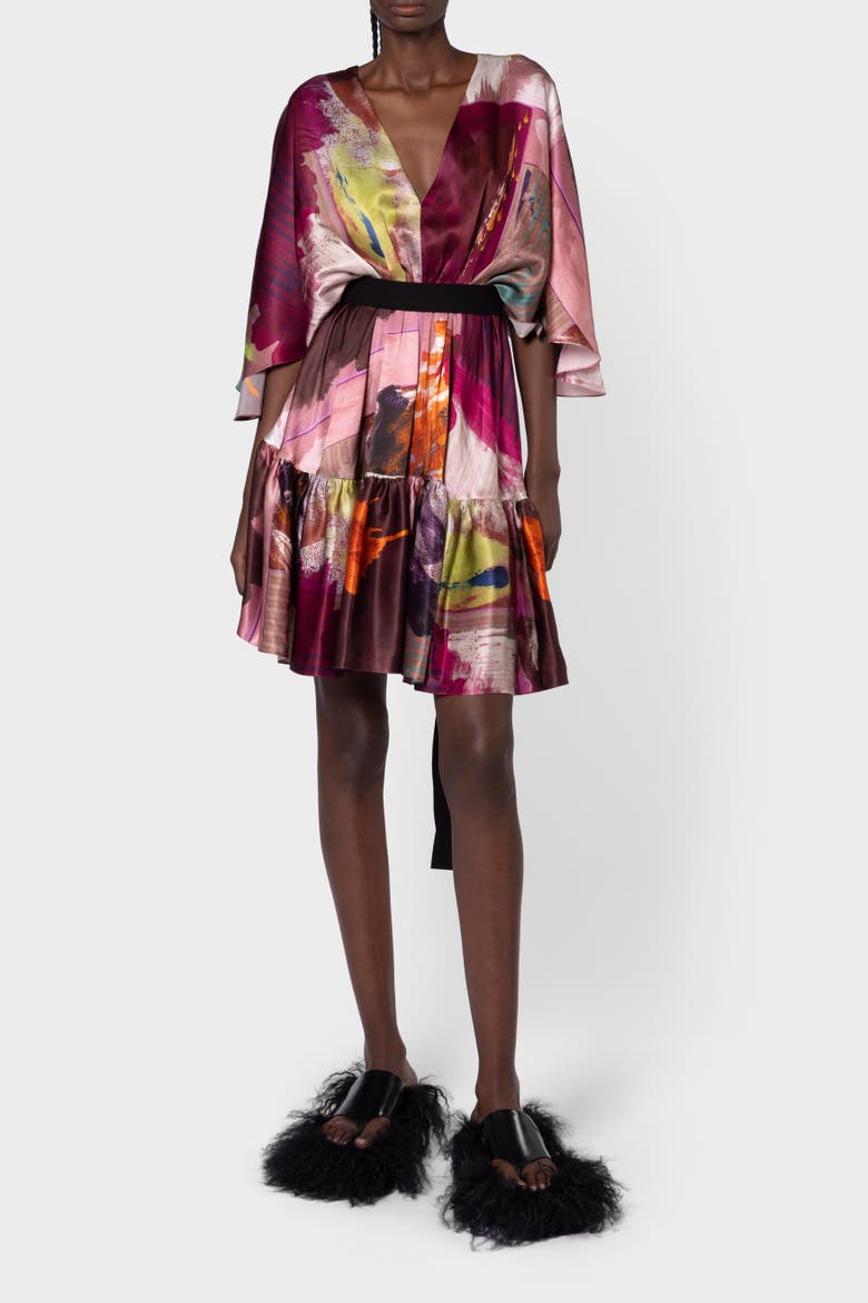 Yasmin Printed Silk Mini Dress, Alternate, color, Lilas Pictorial Print
