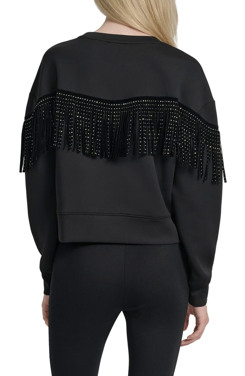 DKNY Stud Fringe Pullover, Alternate, color, Black