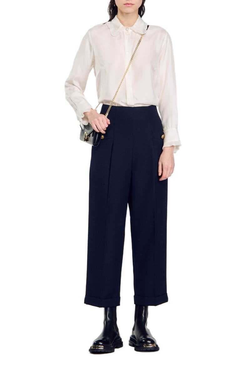 SANDRO Wide legs trousers, Alternate, color, Navy Blue