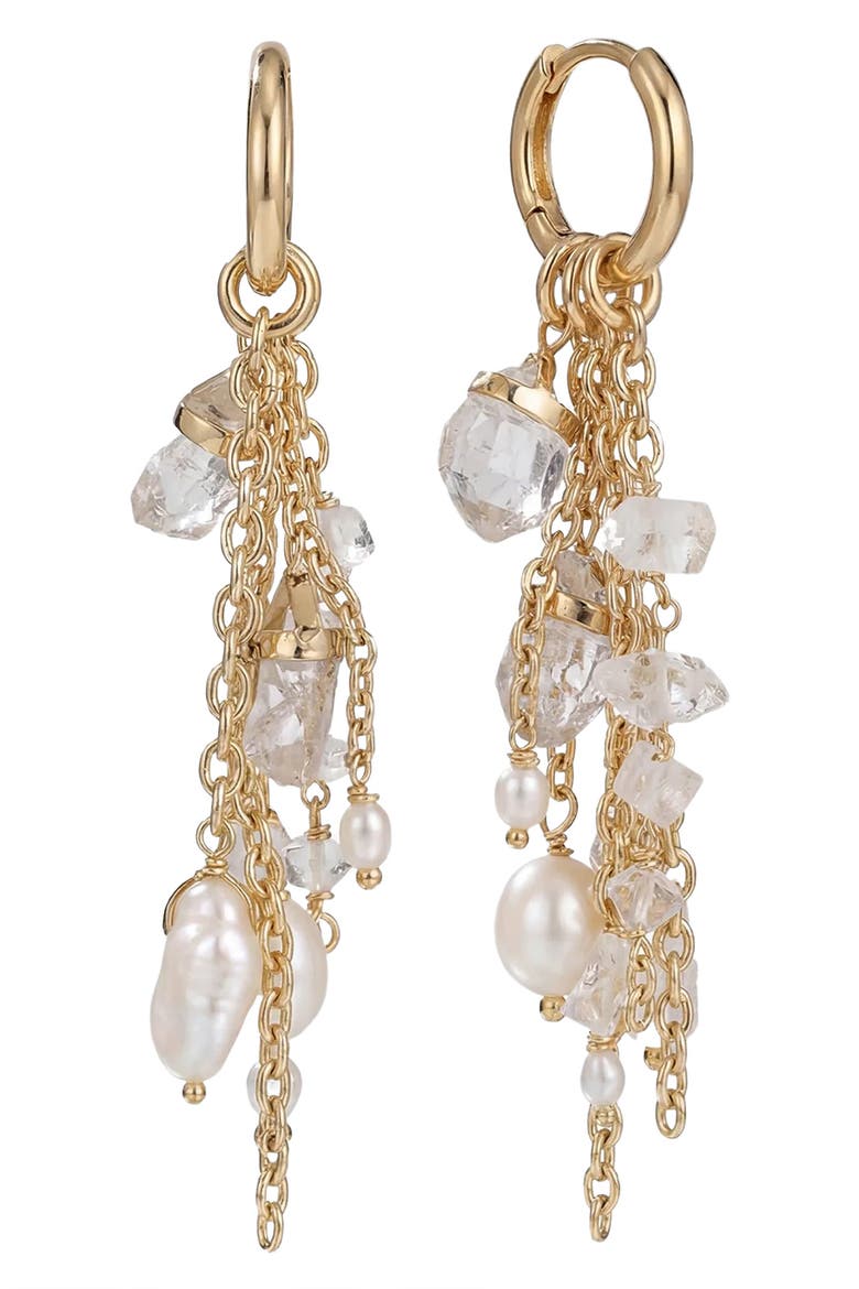 Pearl & Crystal Linear Chain Earrings, Main, color, 14K GOLD VERMEIL