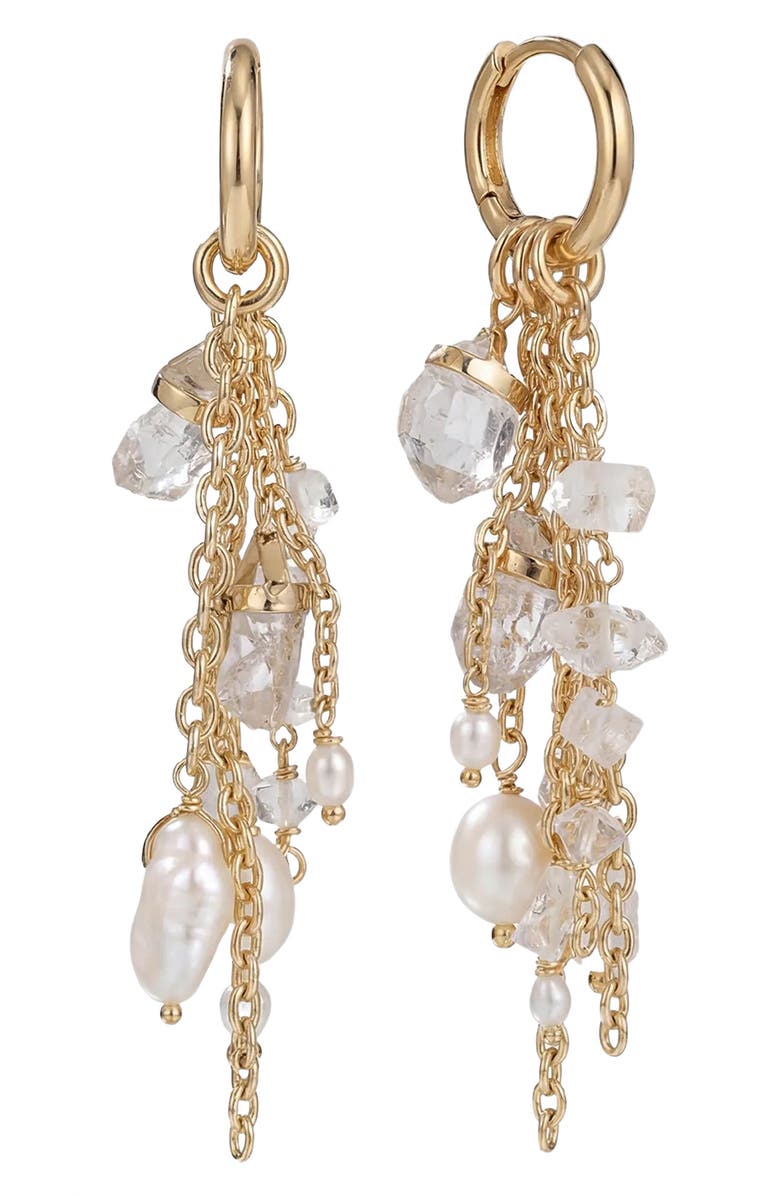 Awe Inspired Pearl & Crystal Linear Chain Earrings, Main, color, 14K Gold Vermeil