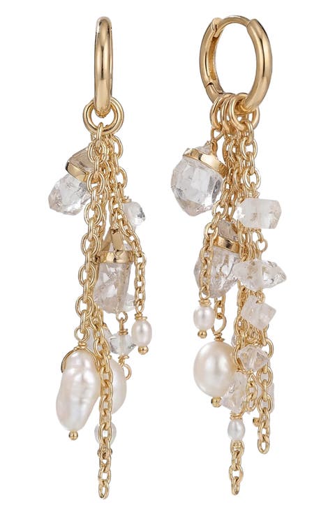 Pearl & Crystal Linear Chain Earrings
