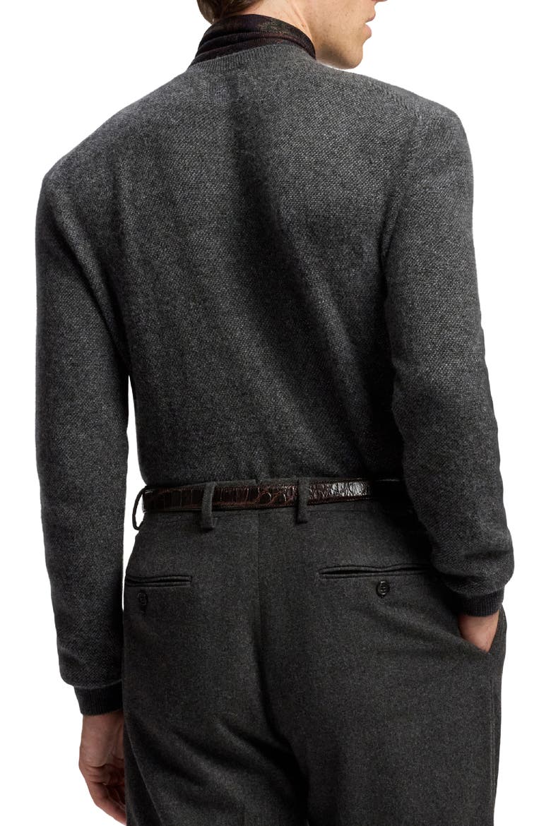 Bird's Eye Cashmere Crewneck Sweater, Alternate, color, DARK GREY MELANGE