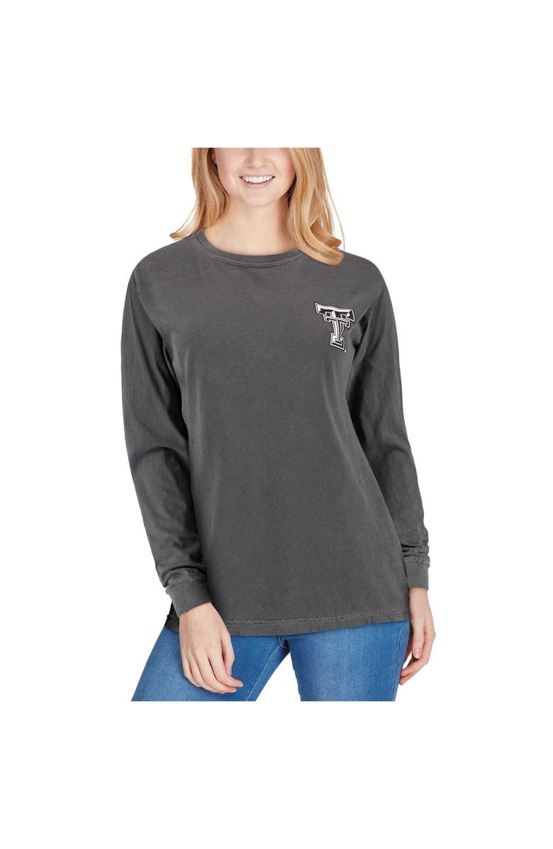 SUMMIT SPORTSWEAR Women's Charcoal Texas Tech Red Raiders Comfort Colors Campus Skyline Long Sleeve Oversized T-Shirt, Alternate, color,
