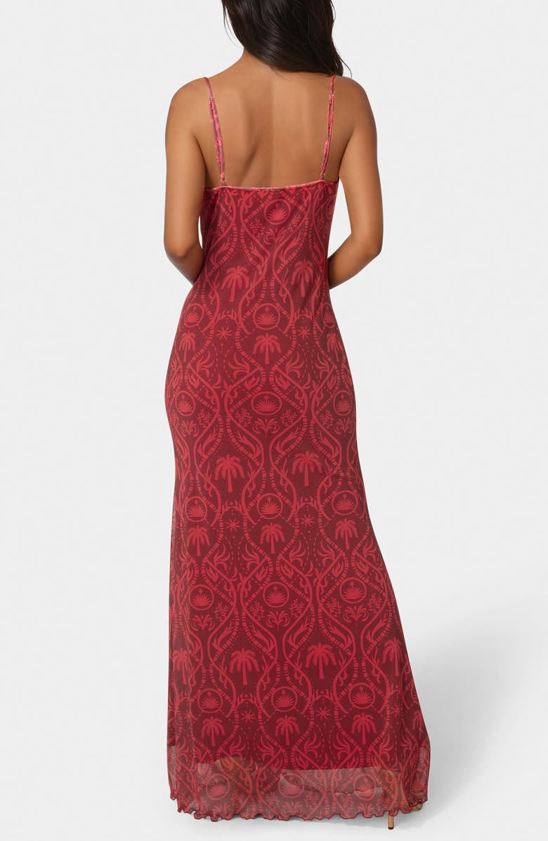 bebe Printed Mesh Cowl Midi Dress, Alternate, color,