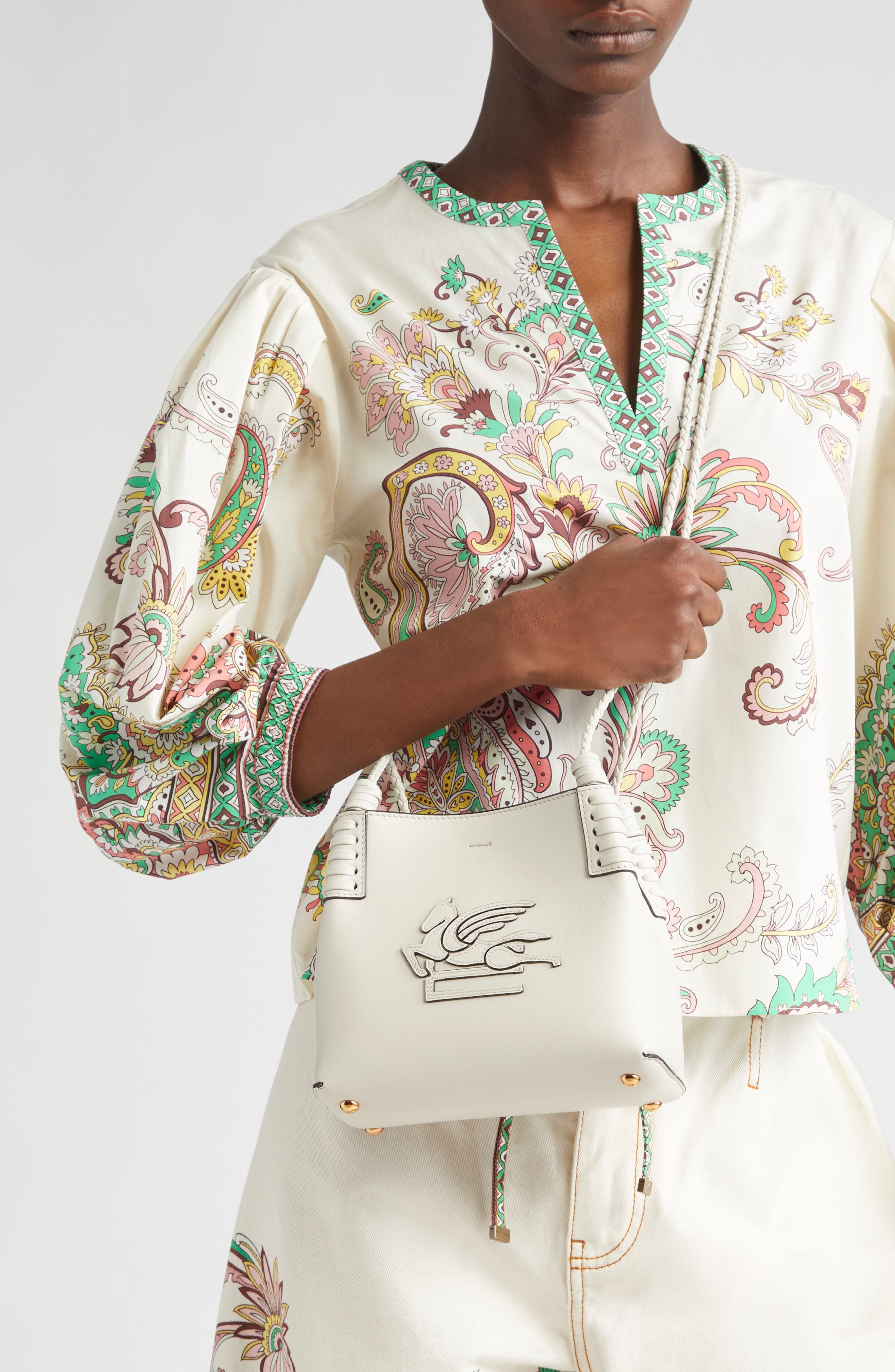 Etro Extra Small Libra Leather Crossbody Bag, Alternate, color, Bianco Latte