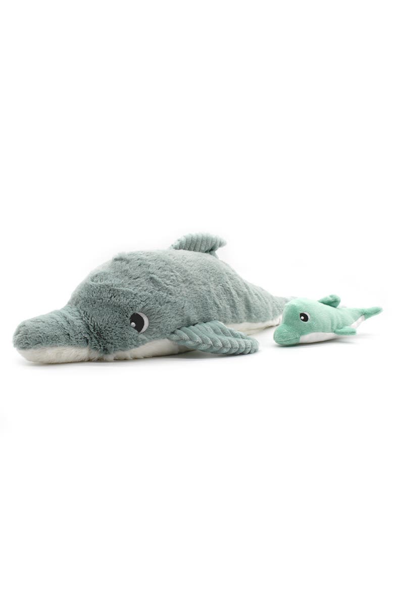 Les Ptipotos Dolphin Mom & Her Baby - Secret Keeper Plush Toy, Eco-Friendly, Soft & Washable, Main, color, Mint