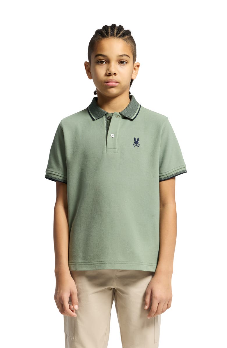 Psycho Bunny Kids' Evandale Oxford Collar Pique Polo, Alternate, color, Sea Spray