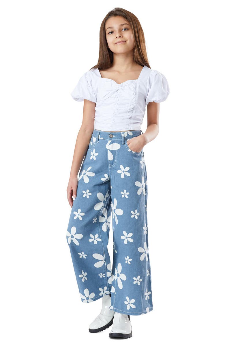 Truce Kids' Floral Print Wide Leg Jeans, Alternate, color, 