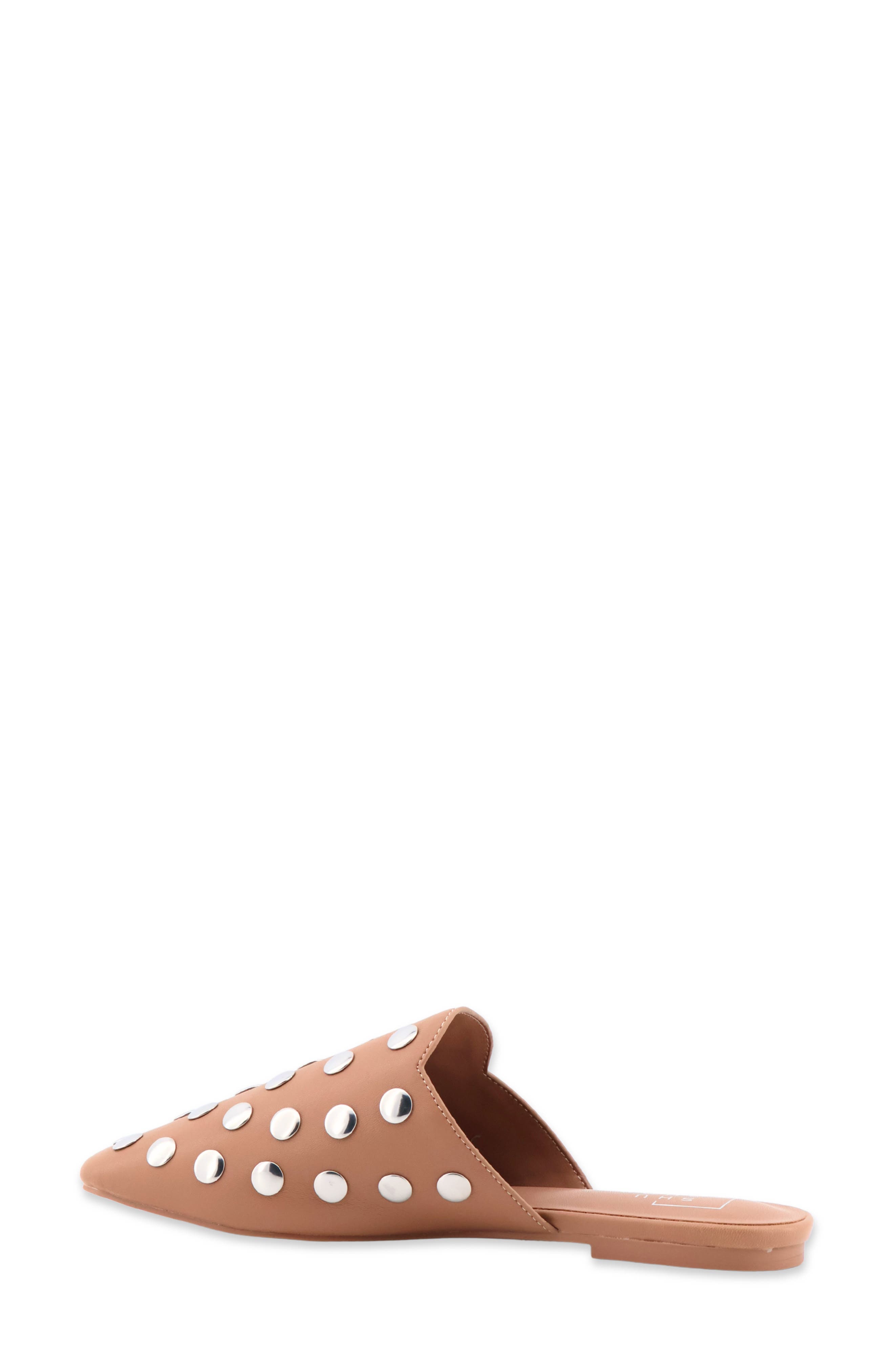 Aretha Studded Faux Leather Flat Mule, Alternate, color, CAMEL