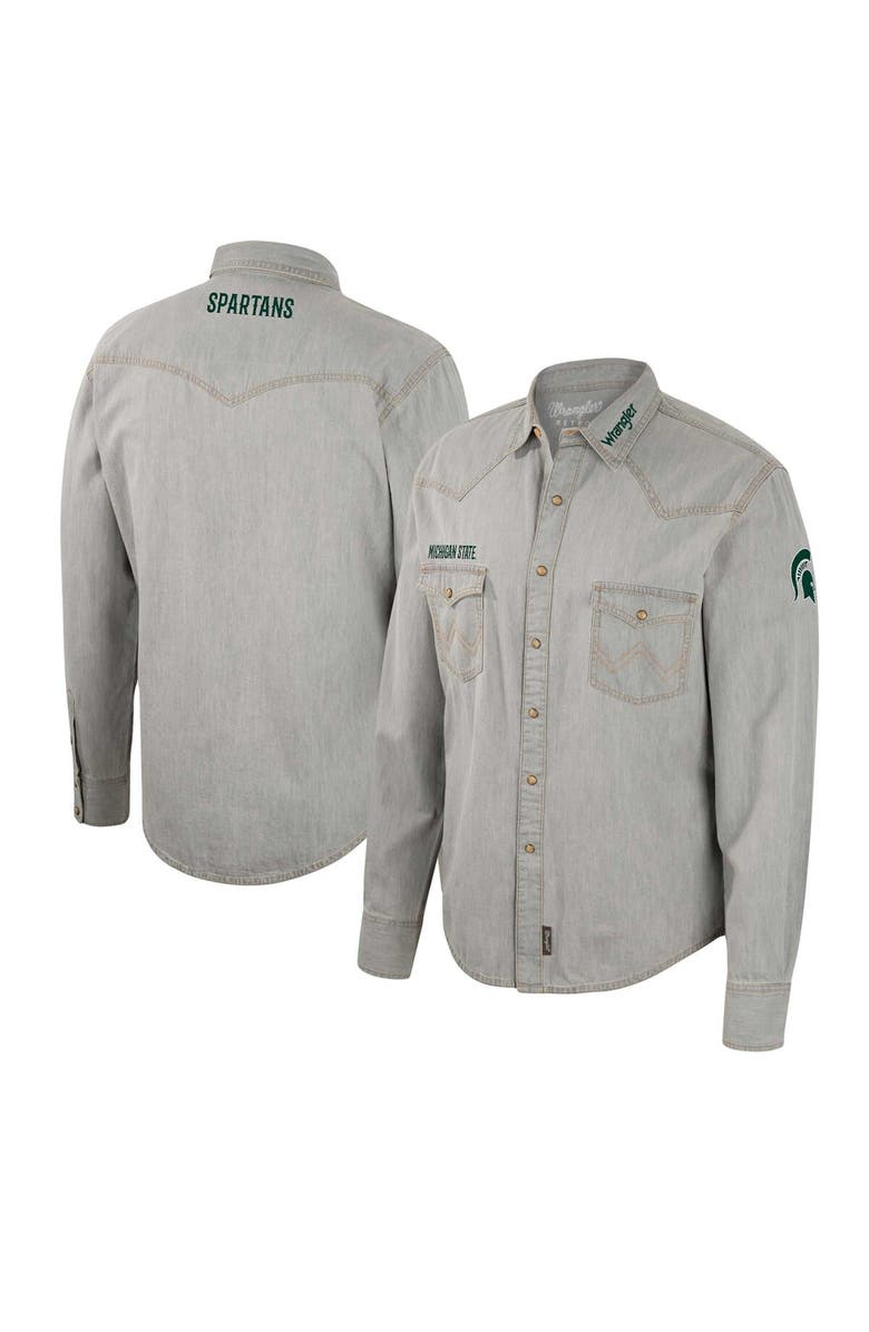 COLOSSEUM Men's Colosseum x Wrangler Gray Michigan State Spartans Cowboy Cut Western Full-Snap Long Sleeve Shirt, Main, color, Gray