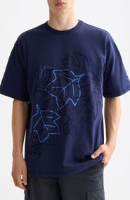 Scotch & Soda Loose Fit Leaf Embroidered Cotton T-Shirt