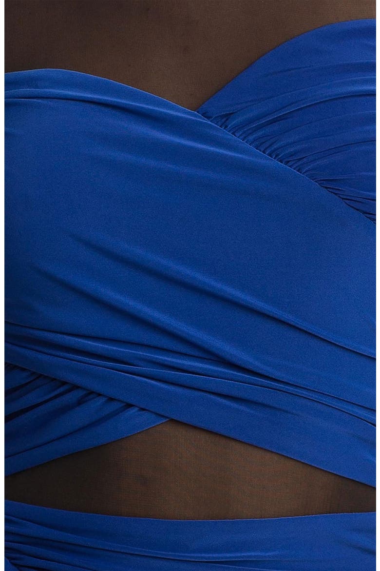 Mesh Panel Draped Body-Con Dress, Alternate, color, COBALT