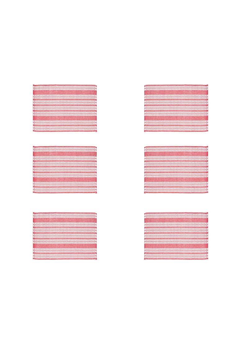 Warner Scarlet Woven Placemats Set of 6 Red Stripe, 14" x 20", Alternate, color, Red