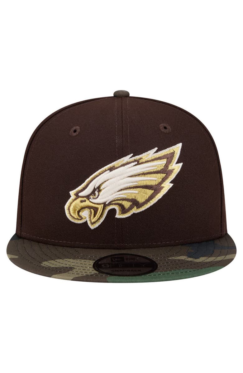 New Era Men's New Era Dark Brown Philadelphia Eagles Burnt Wood Camo 9FIFTY Snapback Hat, Alternate, color, Dark Brown