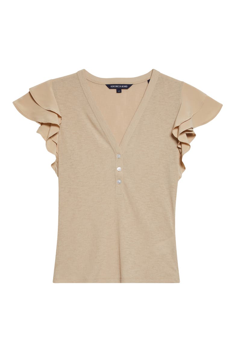 Aphrodite Ruffle Sleeve Rib Top, Alternate, color, STONE KHAKI