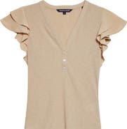 Veronica Beard Aphrodite Ruffle Sleeve Rib Top