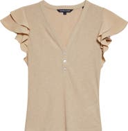 Veronica Beard Aphrodite Ruffle Sleeve Rib Top