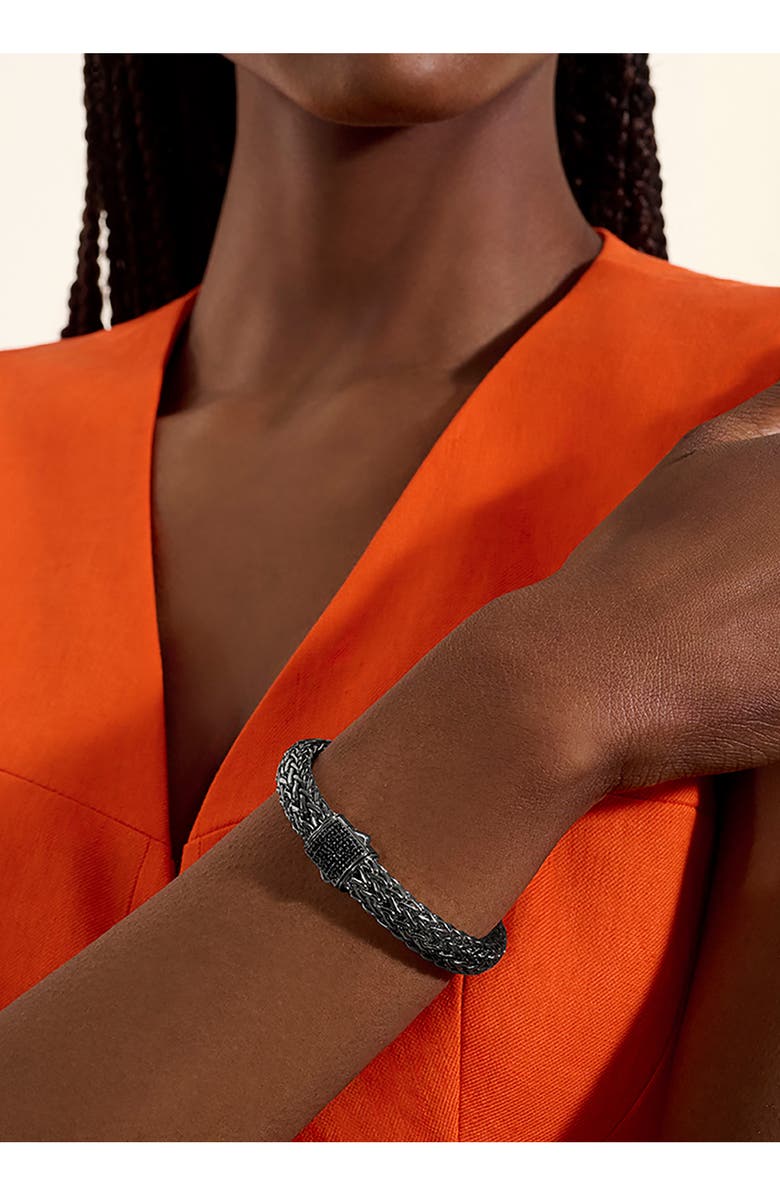John Hardy Icon Bracelet, Sterling Silver, Pavé, 10.5mm, Alternate, color, Darkened Silver/Black Sapphire