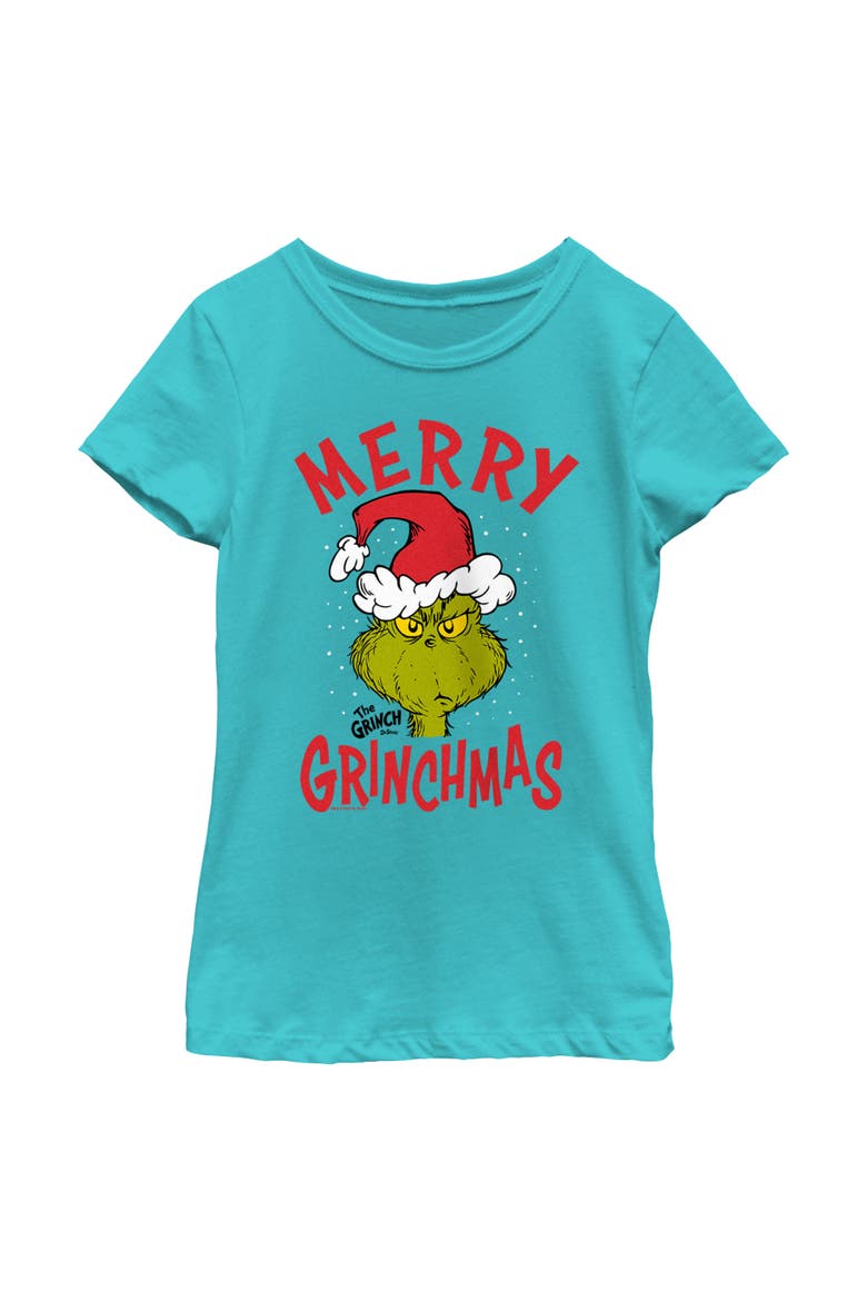 Girls' Dr. Seuss Merry Grinchmas Graphic T-Shirt, Main, color, Tahiti Blue